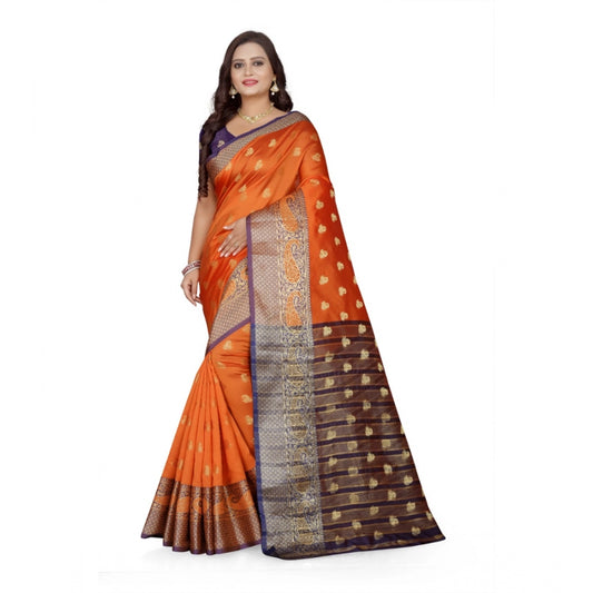 Clasymist Women's Jacquard Woven Saree With Unstitched Blouse 5.5Mtr (Orange)