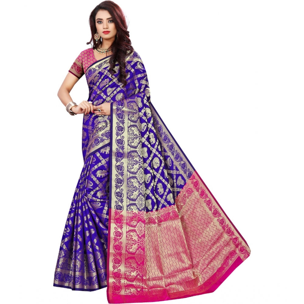 Clasymist Women's Jacquard Woven Saree With Unstitched Blouse 5.5Mtr (Blue)