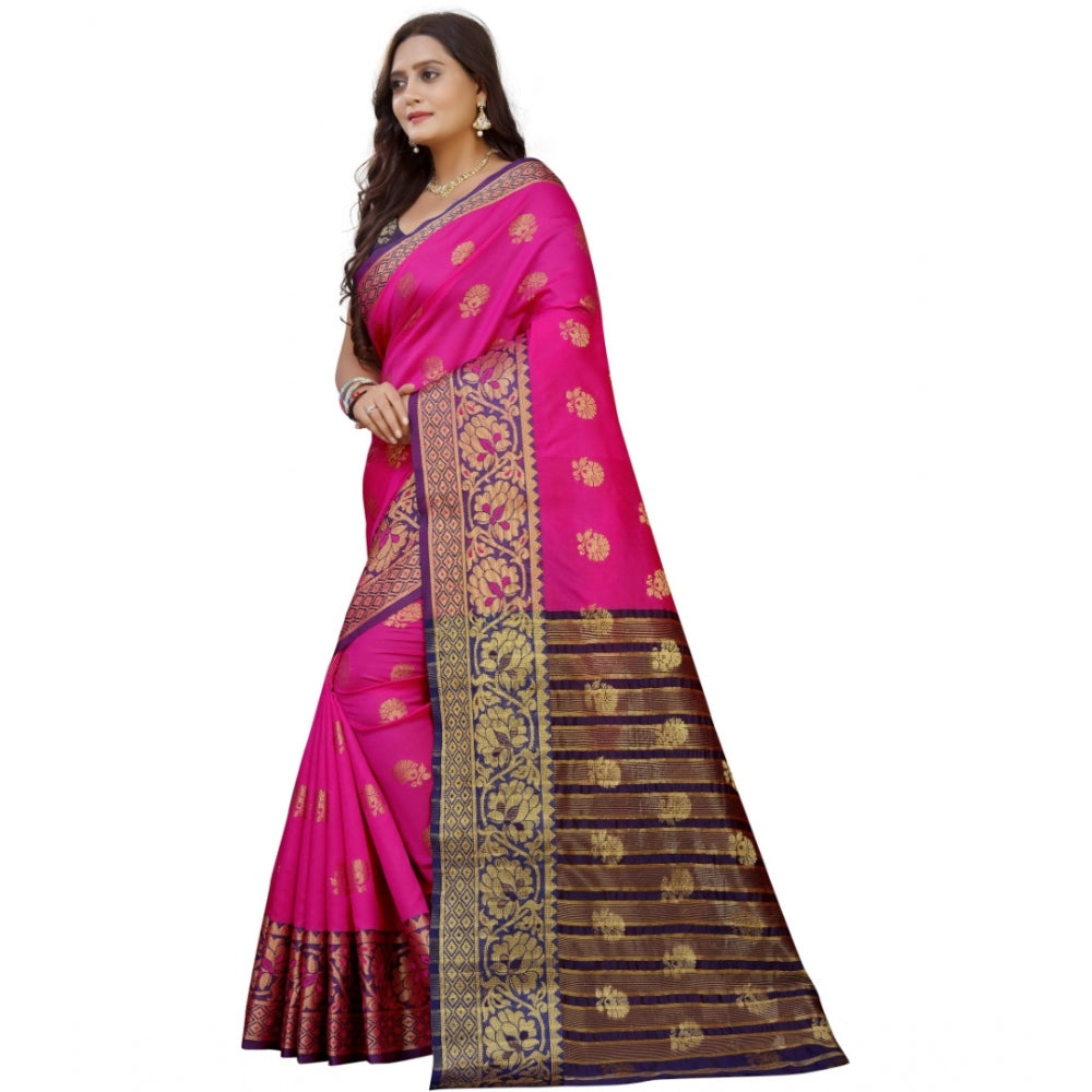 Clasymist Women's Silk Blend Woven Saree With Unstitched Blouse 5.5Mtr (Pink-Beige)