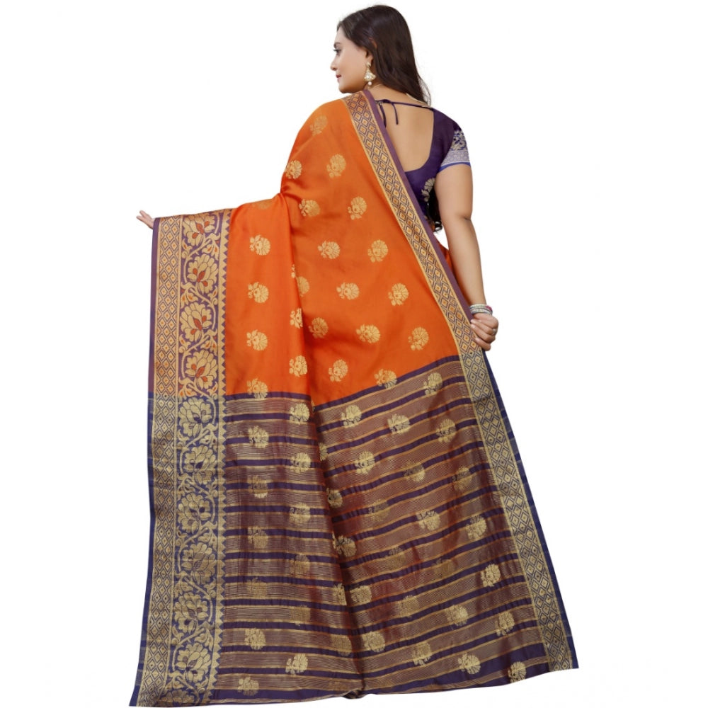 Clasymist Women's Silk Blend Woven Saree With Unstitched Blouse 5.5Mtr (Gold-Orange)