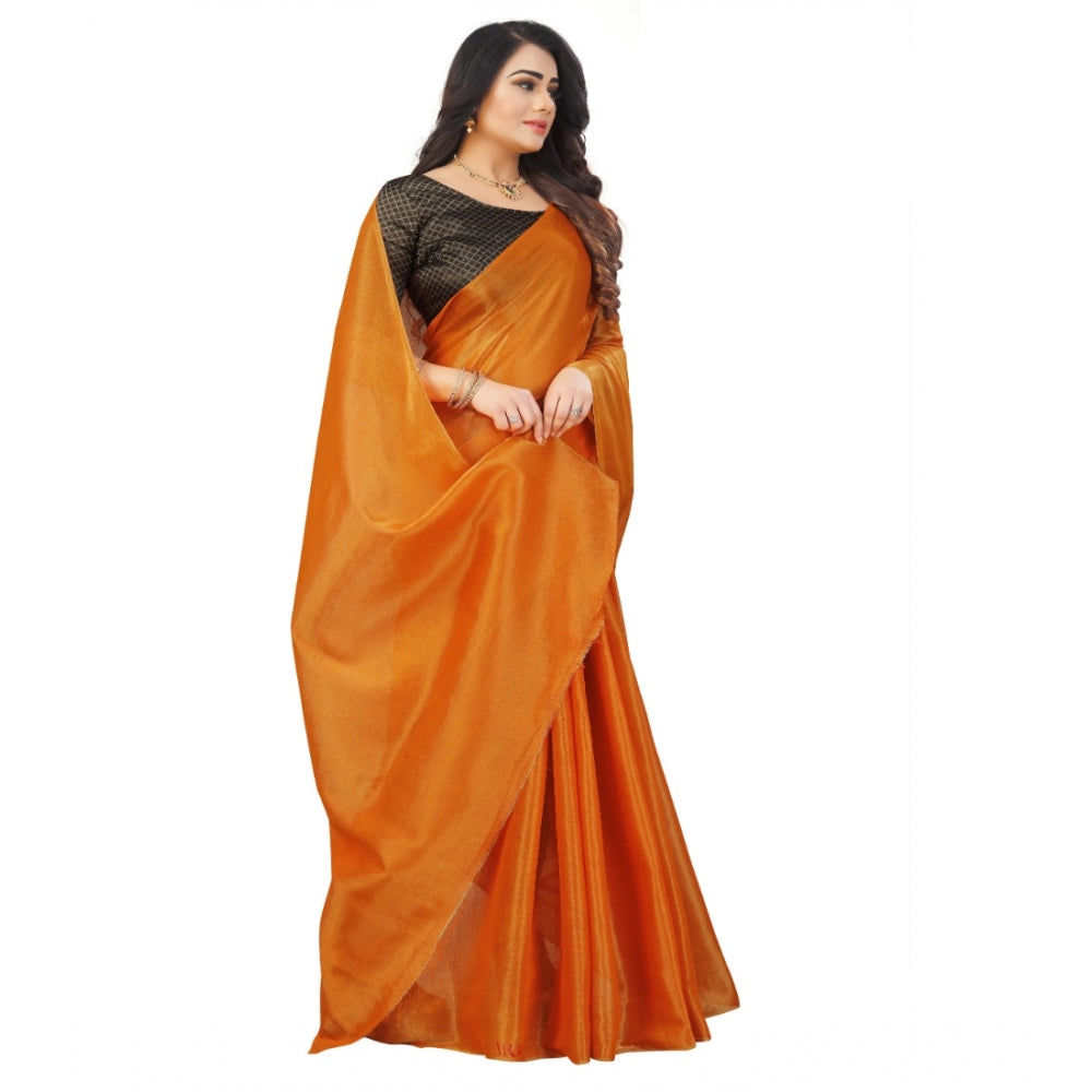 Clasymist Women's Cotton Silk Self Design Saree With Unstitched Blouse 5.5Mtr (Orange)