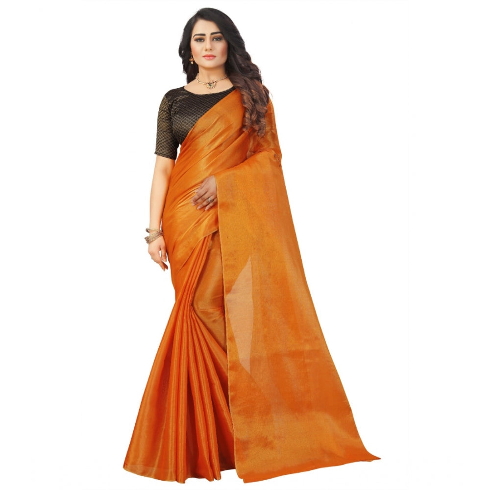 Clasymist Women's Cotton Silk Self Design Saree With Unstitched Blouse 5.5Mtr (Orange)