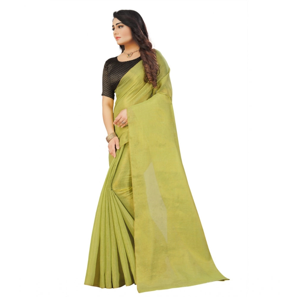 Clasymist Women's Cotton Silk Self Design Saree With Unstitched Blouse 5.5Mtr (Light Green)