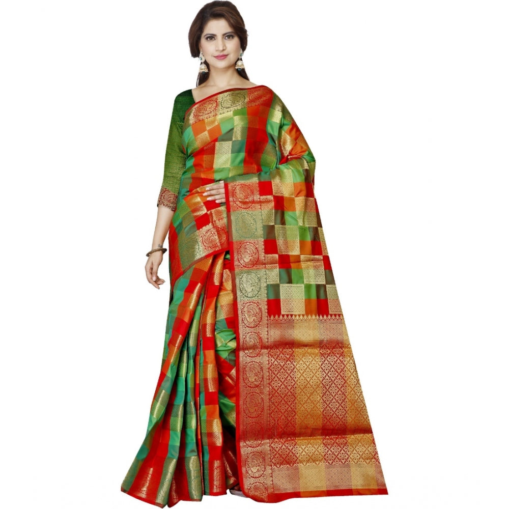 Clasymist Women's Jacquard Woven Saree With Unstitched Blouse 5.5Mtr (Red)