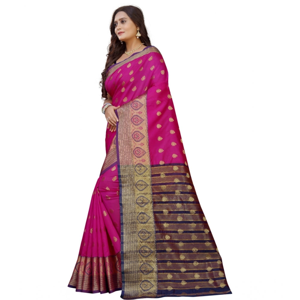 Clasymist Women's Silk Blend Woven Saree With Unstitched Blouse 5.5Mtr (Purple-Pink)