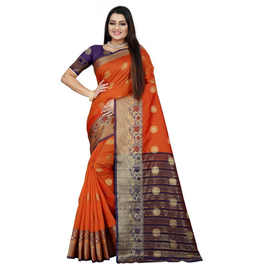 Clasymist Women's Silk Blend Woven Saree With Unstitched Blouse 5.5Mtr (Blue-Orange)