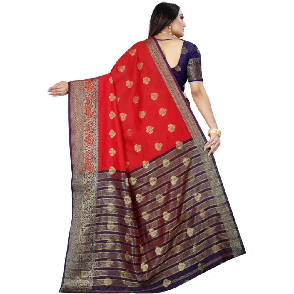 Clasymist Women's Silk Blend Woven Saree With Unstitched Blouse 5.5Mtr (Purple-Red)