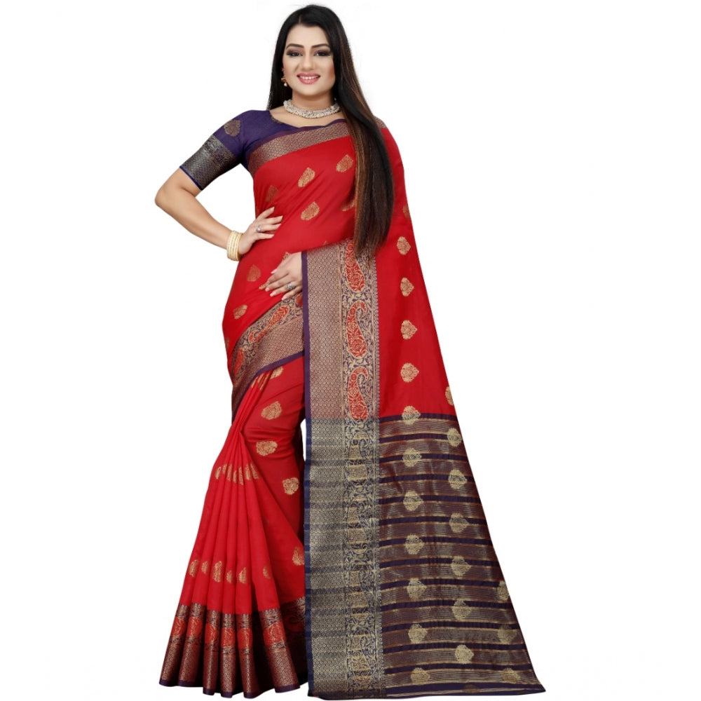 Clasymist Women's Silk Blend Woven Saree With Unstitched Blouse 5.5Mtr (Purple-Red)