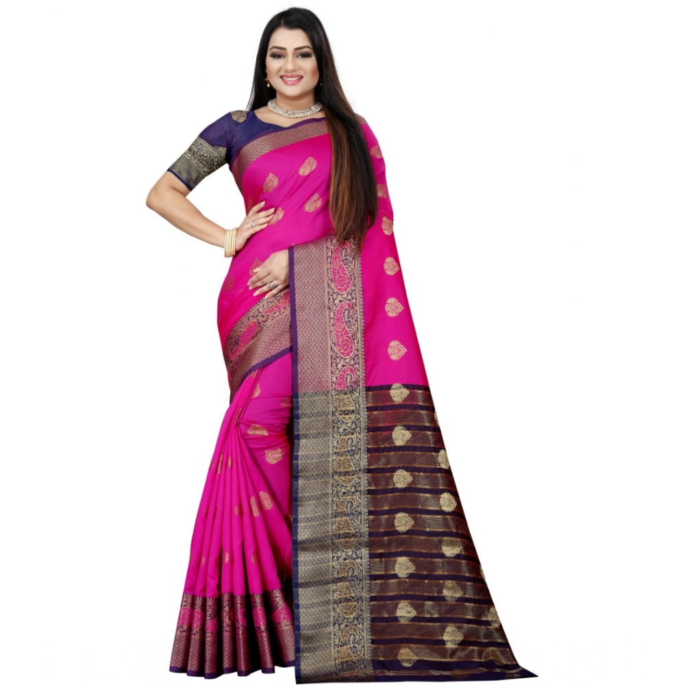 Clasymist Women's Silk Blend Woven Saree With Unstitched Blouse 5.5Mtr (Purple-Pink)