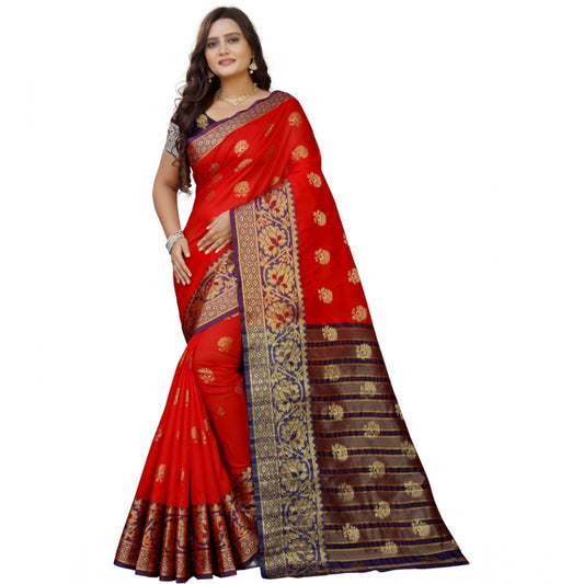 Clasymist Women's Silk Blend Woven Saree With Unstitched Blouse 5.5Mtr (Purple-Red)