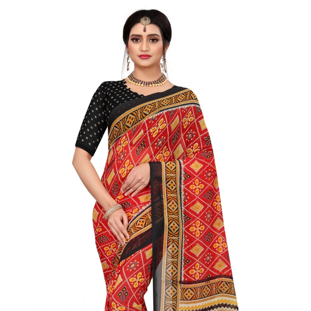 Clasymist Women's Georgette Floral Print Saree With Unstitched Blouse 5.5Mtr (Red)