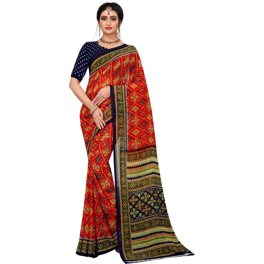 Clasymist Women's Georgette Floral Print Saree With Unstitched Blouse 5.5Mtr (Multicolor)