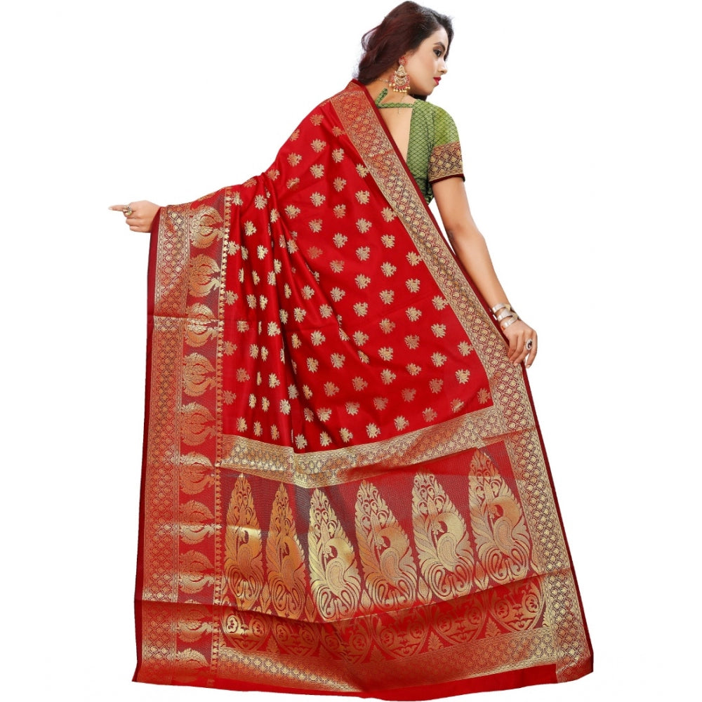 Clasymist Women's Jacquard Woven Saree With Unstitched Blouse 5.5Mtr (Red)