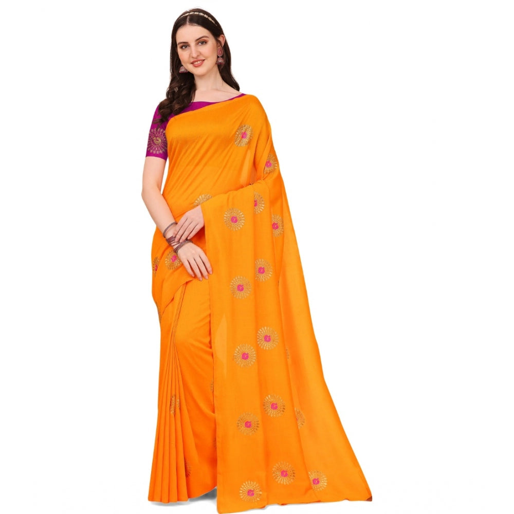 Clasymist Women's Silk Blend Embroidered Saree With Unstitched Blouse 5.5Mtr (Yellow)