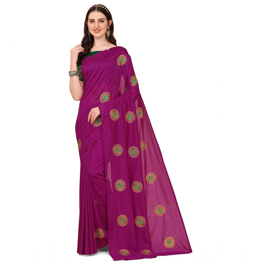 Clasymist Women's Silk Blend Embroidered Saree With Unstitched Blouse 5.5Mtr (Purple)