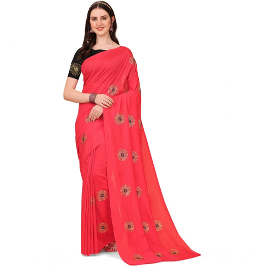 Clasymist Women's Silk Blend Embroidered Saree With Unstitched Blouse 5.5Mtr (Pink)