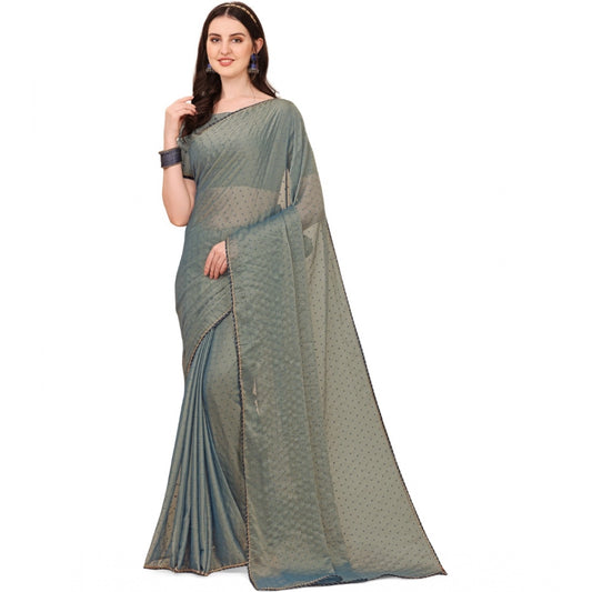 Clasymist Women's Silk Blend Embellished Saree With Unstitched Blouse 5.5Mtr (Grey)