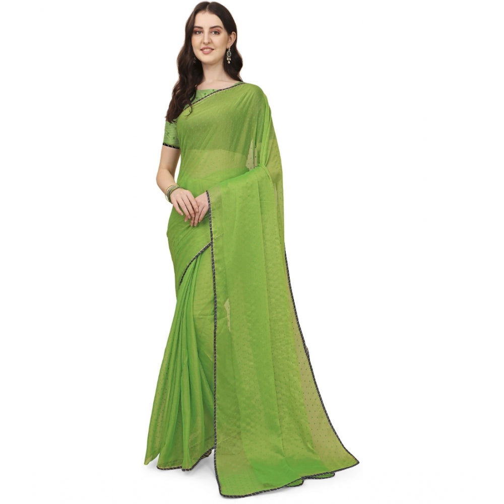 Clasymist Women's Silk Blend Embellished Saree With Unstitched Blouse 5.5Mtr (Green)