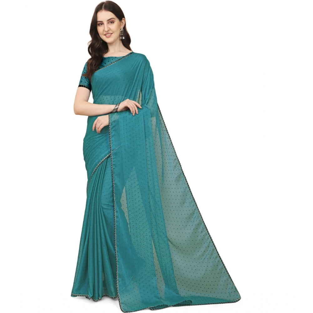 Clasymist Women's Silk Blend Embellished Saree With Unstitched Blouse 5.5Mtr (Blue)