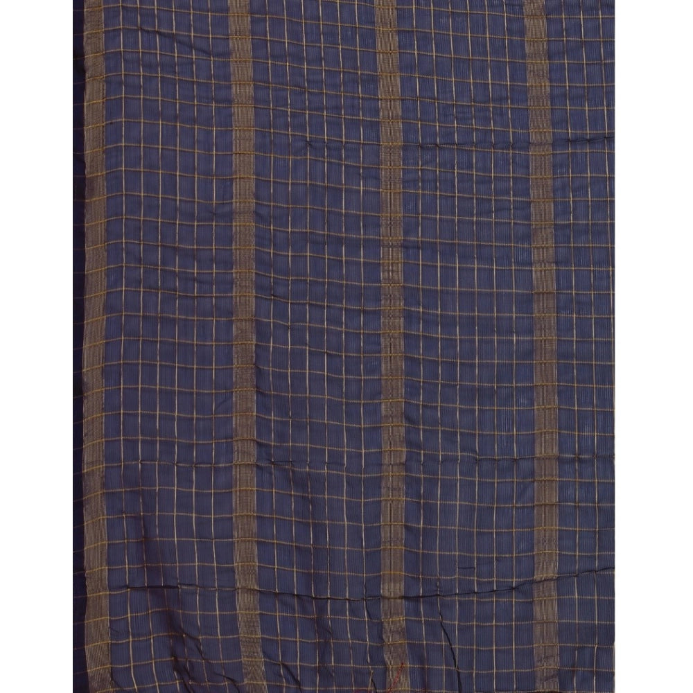 Clasymist Women's Silk Blend Checkered Saree With Unstitched Blouse 5.5Mtr (Blue)