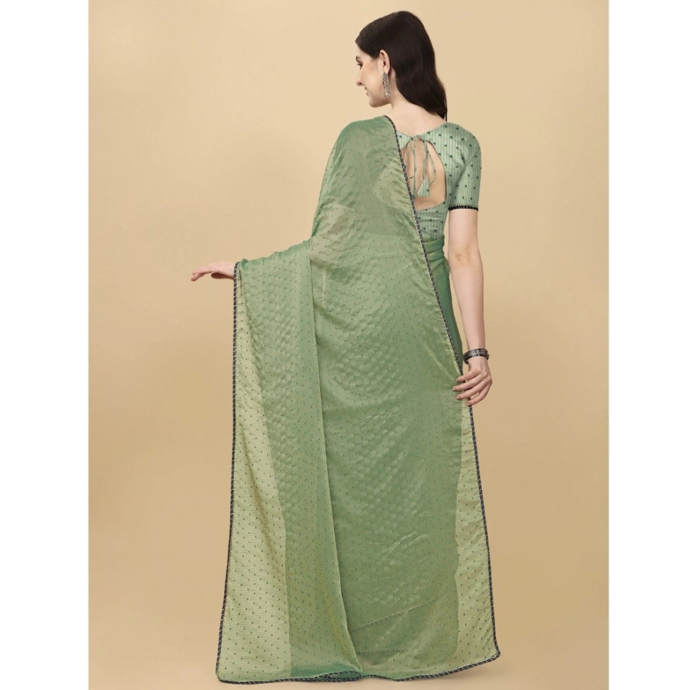 Clasymist Women's Silk Blend Embellished Saree With Unstitched Blouse 5.5Mtr (Light Green)