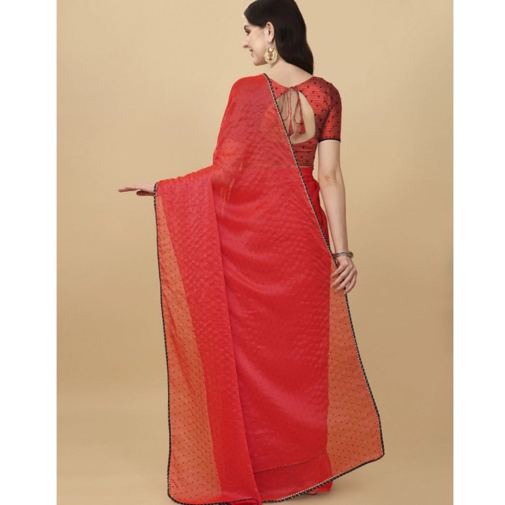 Clasymist Women's Silk Blend Embellished Saree With Unstitched Blouse 5.5Mtr (Red)