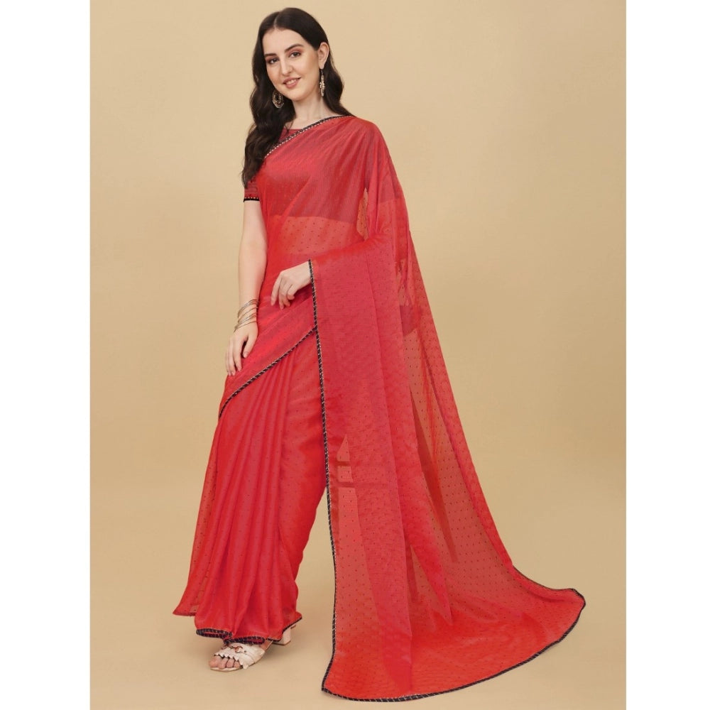 Clasymist Women's Silk Blend Embellished Saree With Unstitched Blouse 5.5Mtr (Red)