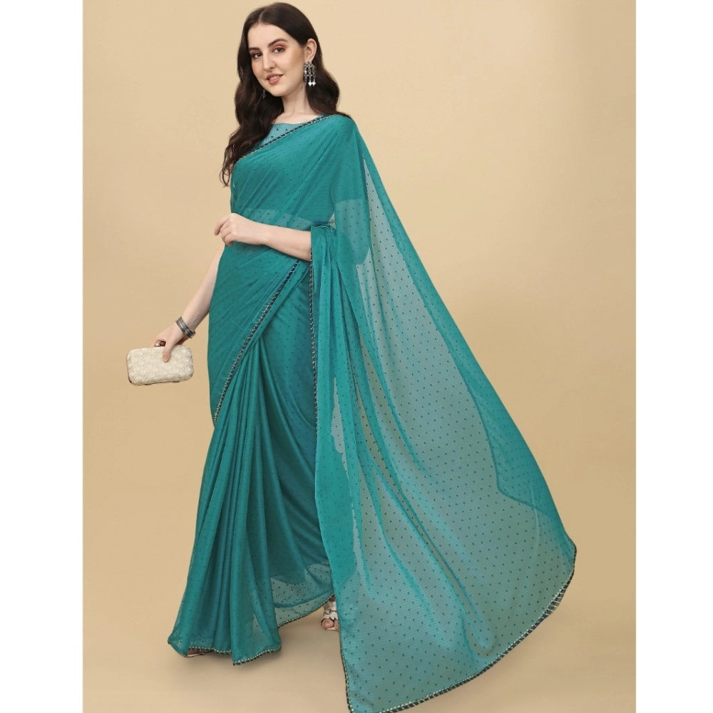 Clasymist Women's Silk Blend Embellished Saree With Unstitched Blouse 5.5Mtr (Blue)