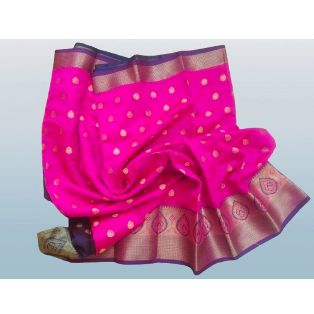 Clasymist Women's Silk Blend Woven Saree With Unstitched Blouse 5.5Mtr (Pink)