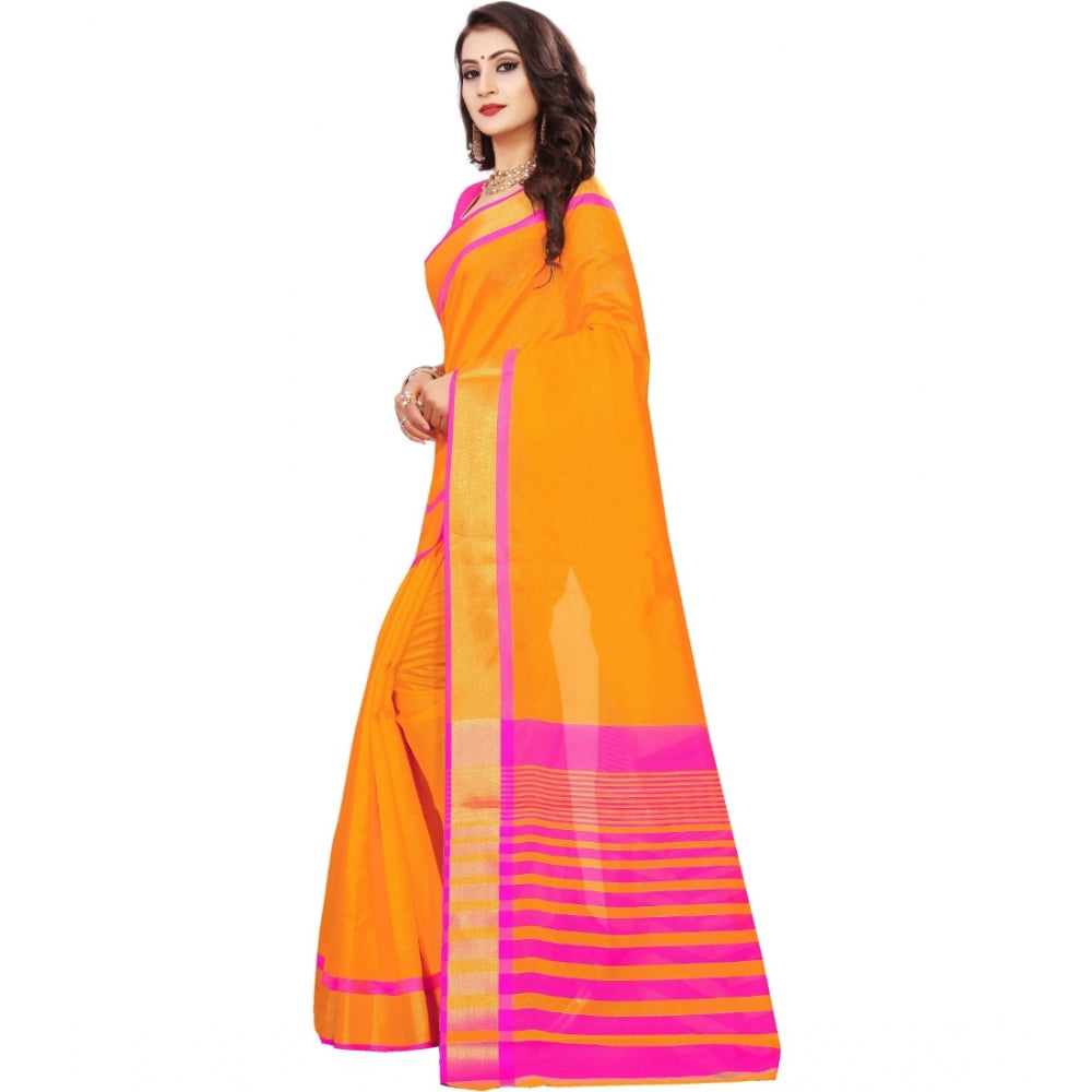 Clasymist Women's Jacquard Woven Saree With Unstitched Blouse 5.5Mtr (Orange)