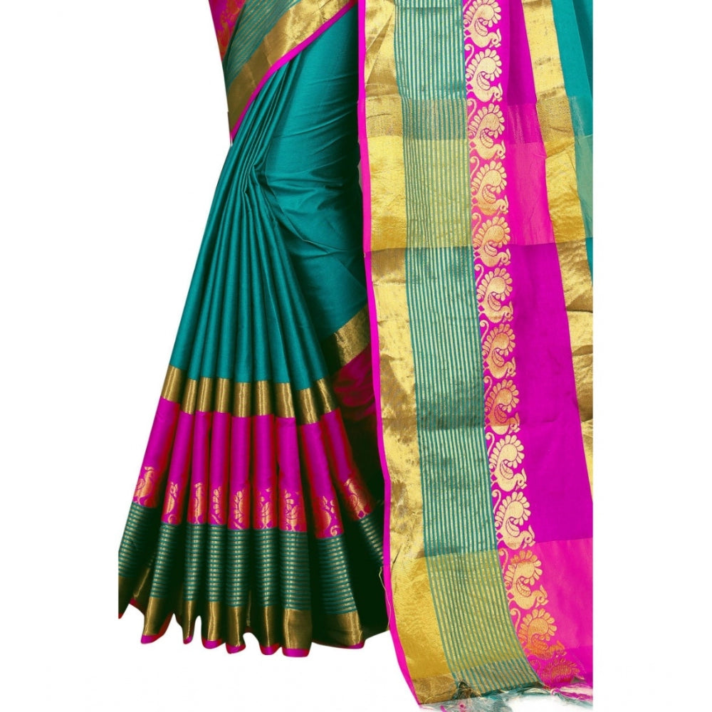 Clasymist Women's Jacquard Woven Saree With Unstitched Blouse 5.5Mtr (Dark Green)