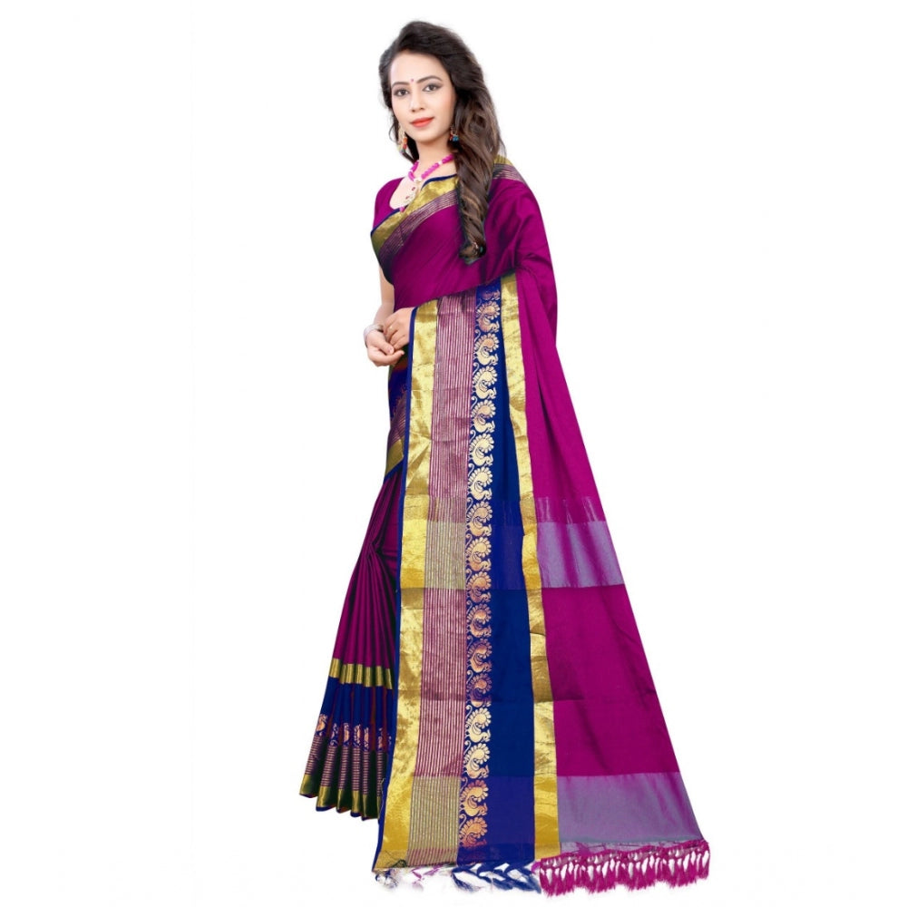 Clasymist Women's Jacquard Woven Saree With Unstitched Blouse 5.5Mtr (Purple)