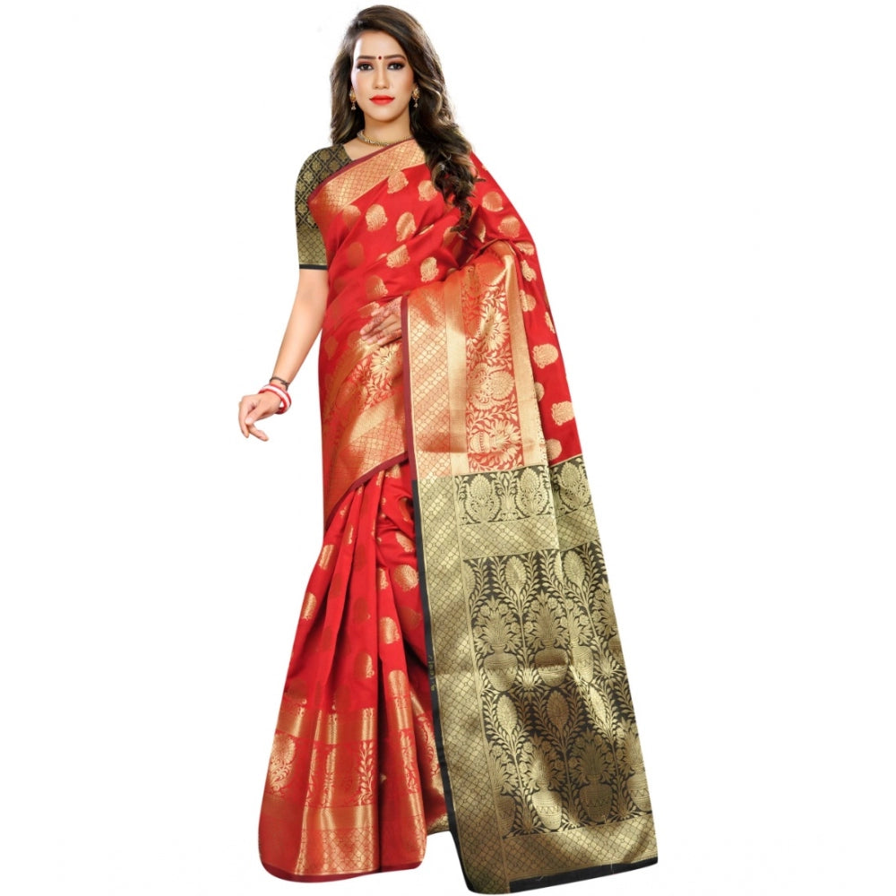 Clasymist Women's Jacquard Woven Saree With Unstitched Blouse 5.5Mtr (Red)