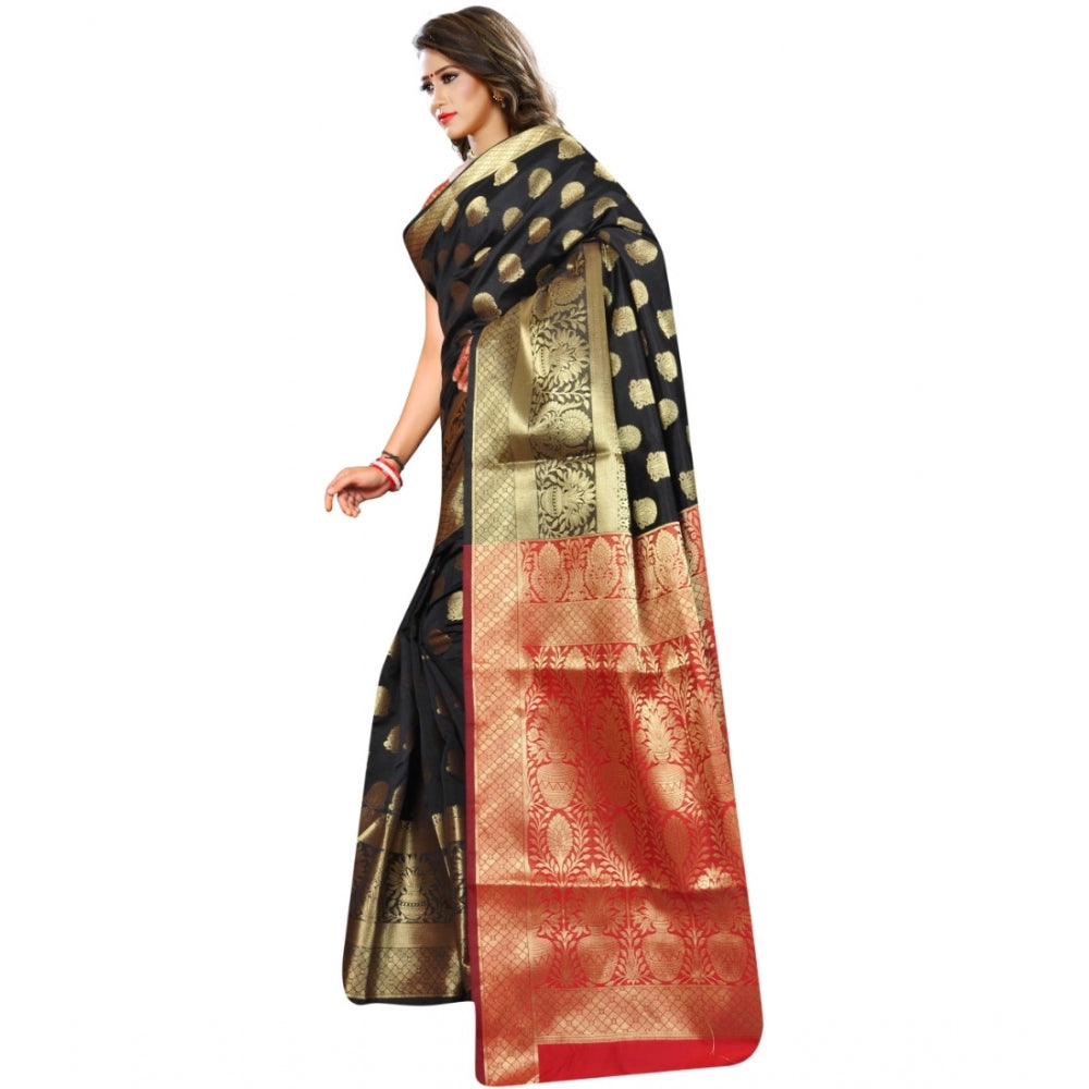 Clasymist Women's Jacquard Woven Saree With Unstitched Blouse 5.5Mtr (Black)