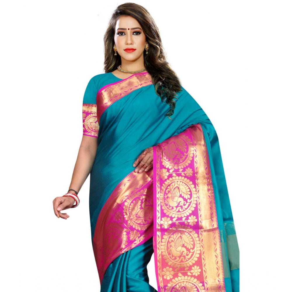 Clasymist Women's Jacquard Woven Saree With Unstitched Blouse 5.5Mtr (Dark Green)