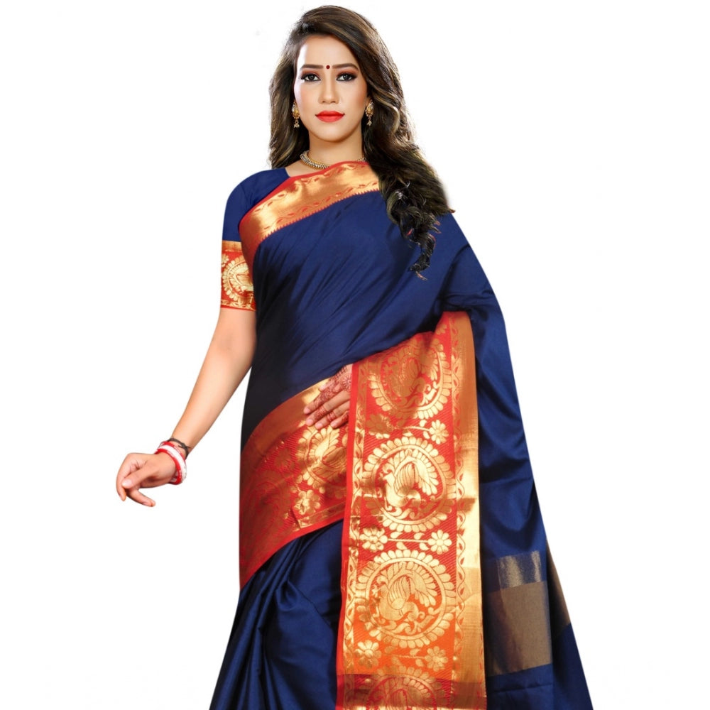 Clasymist Women's Jacquard Woven Saree With Unstitched Blouse 5.5Mtr (Dark Blue)