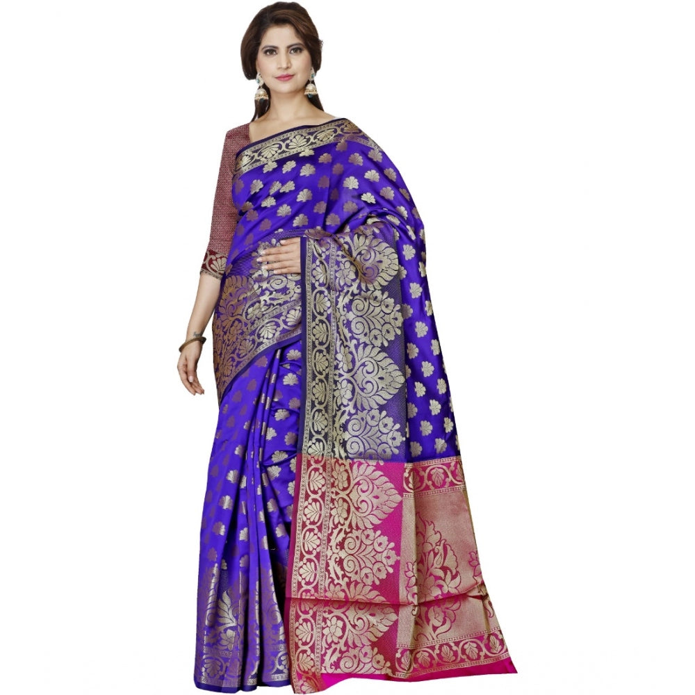 Clasymist Women's Jacquard Woven Saree With Unstitched Blouse 5.5Mtr (Blue)