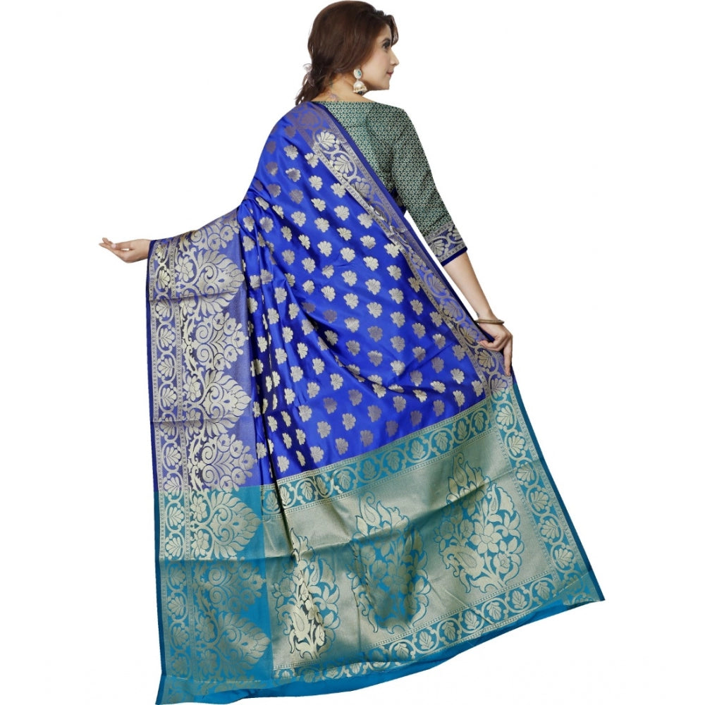 Clasymist Women's Jacquard Woven Saree With Unstitched Blouse 5.5Mtr (Dark Blue)