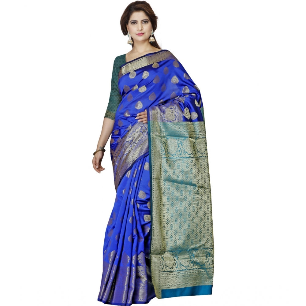 Clasymist Women's Jacquard Woven Saree With Unstitched Blouse 5.5Mtr (Blue)