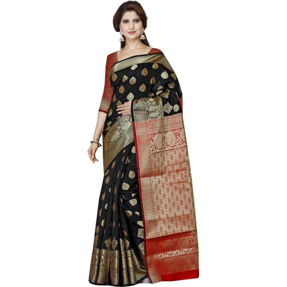 Clasymist Women's Jacquard Woven Saree With Unstitched Blouse 5.5Mtr (Black)