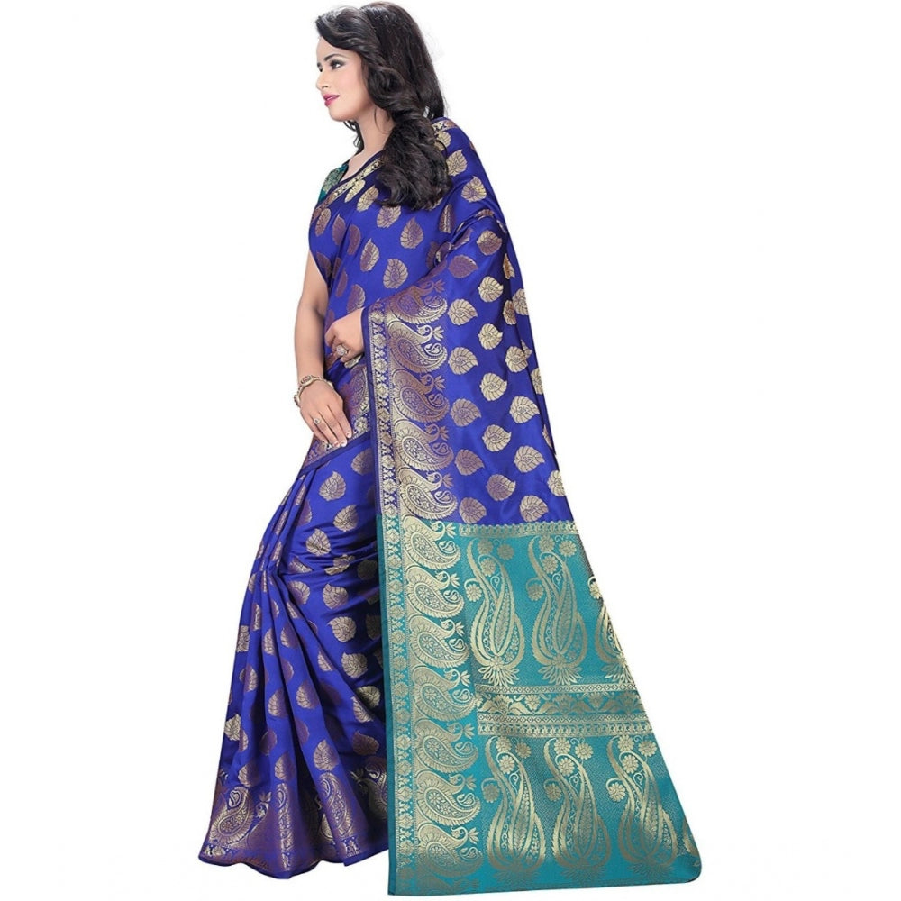 Clasymist Women's Jacquard Woven Saree With Unstitched Blouse 5.5Mtr (Blue)