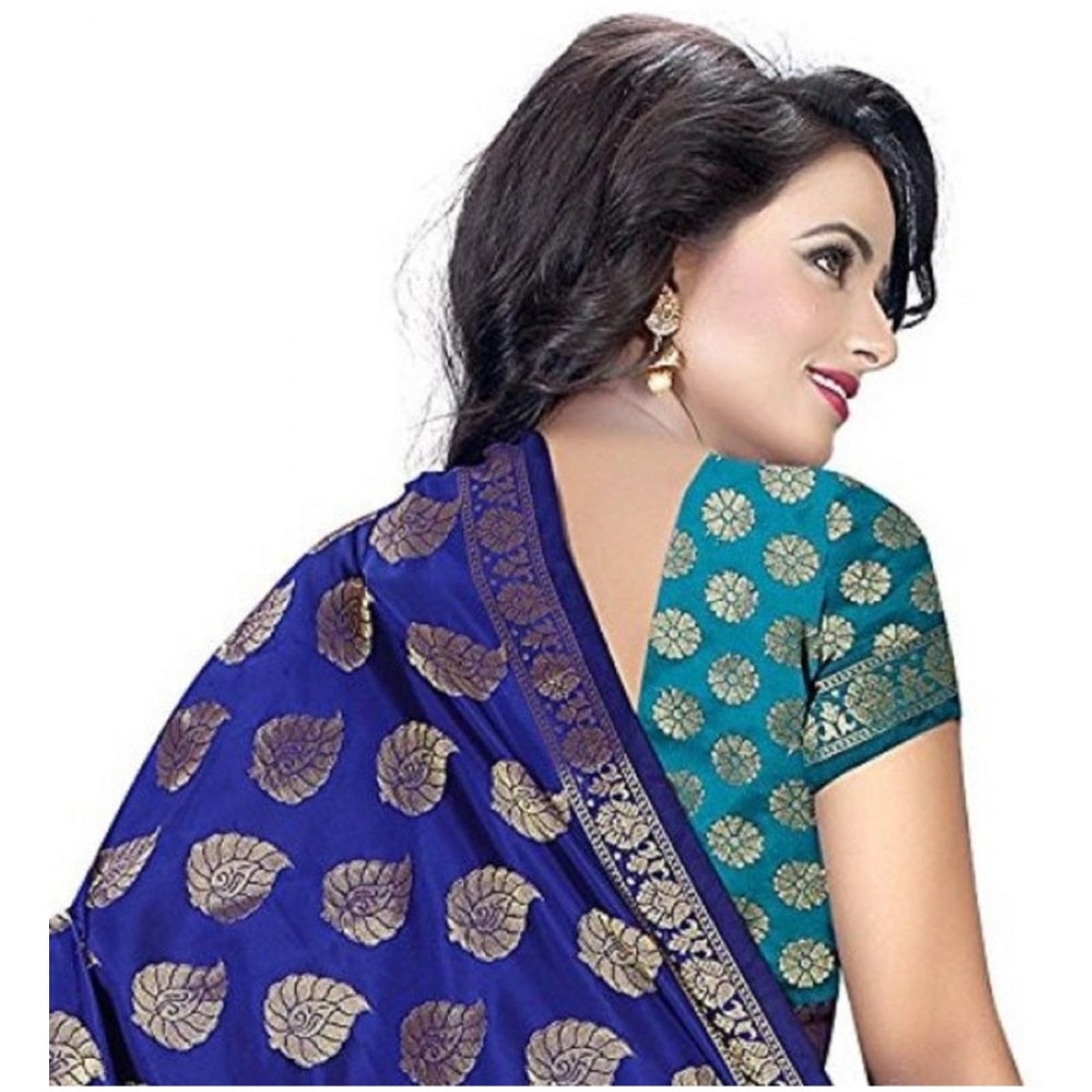 Clasymist Women's Jacquard Woven Saree With Unstitched Blouse 5.5Mtr (Blue)