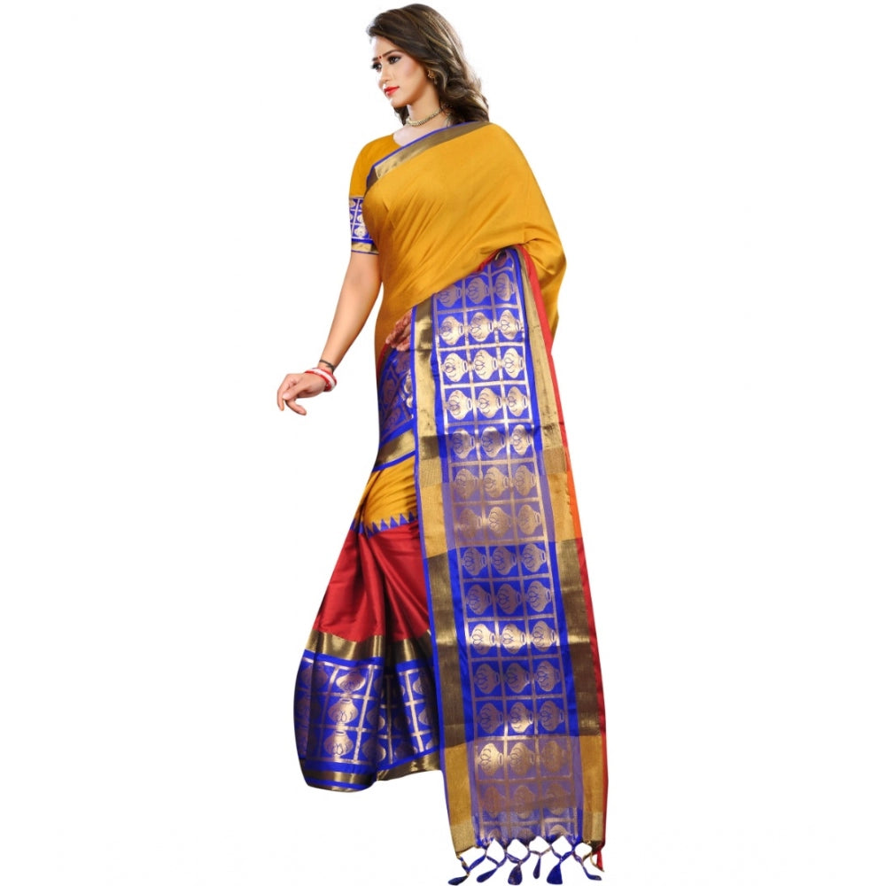 Clasymist Women's Jacquard Woven Saree With Unstitched Blouse 5.5Mtr (Mustard)