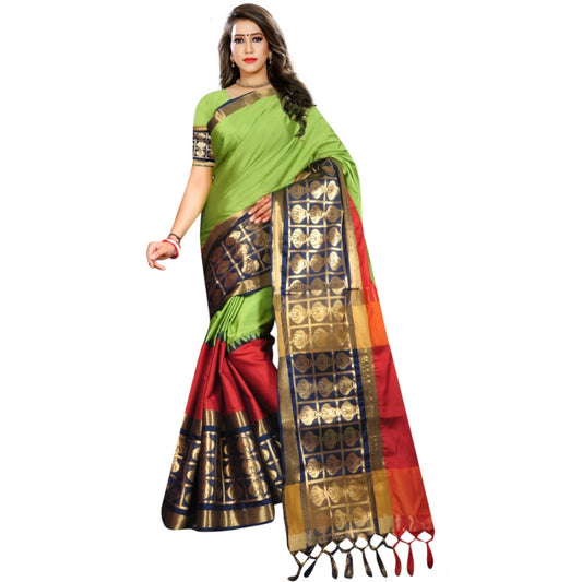 Clasymist Women's Jacquard Woven Saree With Unstitched Blouse 5.5Mtr (Light Green)