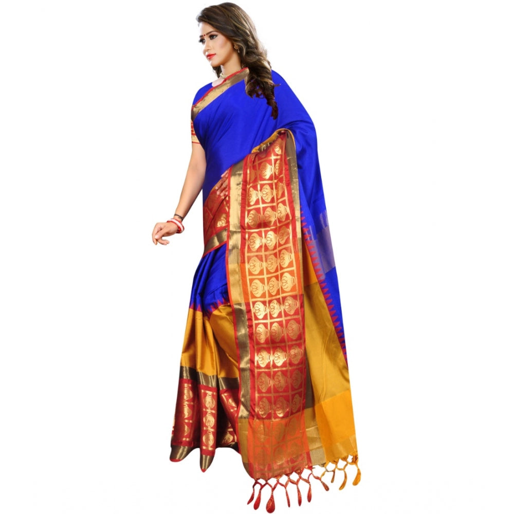 Clasymist Women's Jacquard Woven Saree With Unstitched Blouse 5.5Mtr (Blue)