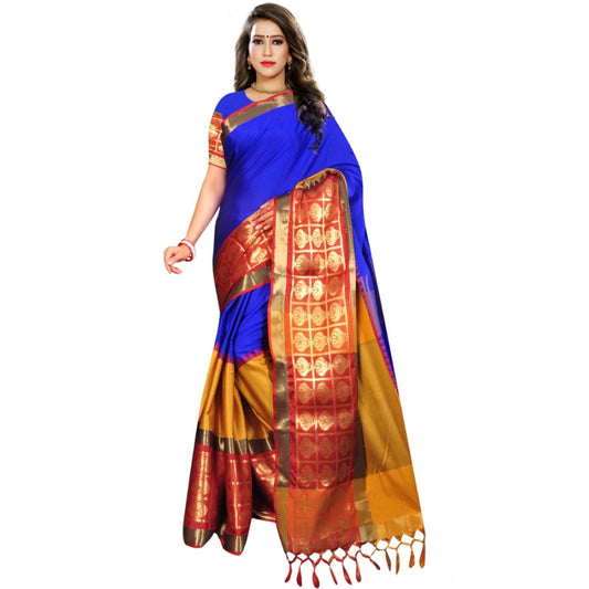 Clasymist Women's Jacquard Woven Saree With Unstitched Blouse 5.5Mtr (Blue)