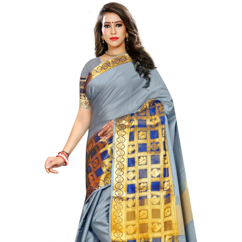 Clasymist Women's Jacquard Woven Saree With Unstitched Blouse 5.5Mtr (Light Blue)