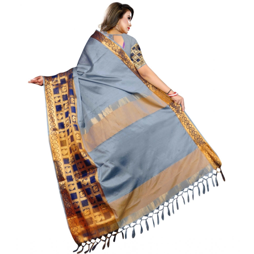 Clasymist Women's Jacquard Woven Saree With Unstitched Blouse 5.5Mtr (Light Blue)