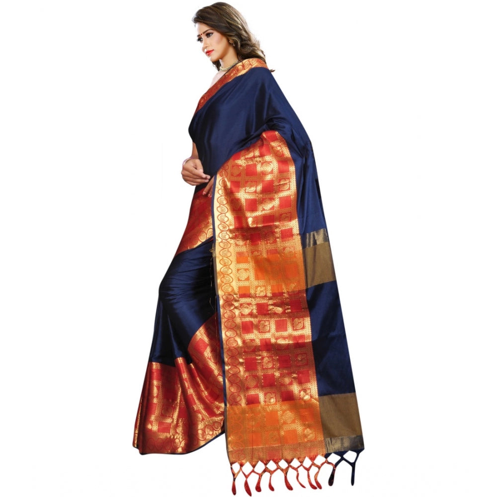 Clasymist Women's Jacquard Woven Saree With Unstitched Blouse 5.5Mtr (Blue)