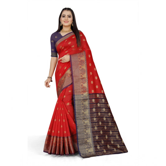 Clasymist Women's Jacquard Woven Saree With Unstitched Blouse 5.5Mtr (Red)